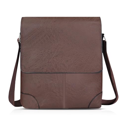 AfitLulu Umhängetasche Herren 4 Taschen Klappe Crossbody Bag mit Verstellbarem Gurt, Kunstleder Messenger Bags mit Reißverschluss und Magnetisch Geeignet für Business und Freizeit (Braun) von AfitLulu