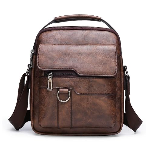 AfitLulu Umhängetasche Herren 5 Taschen Business Messenger Bag mit Verstellbarer Schultergurt, Satchel Sling Bags Kunstleder Crossbody Handytasche mit Reißverschluss und Magnetisch (Braun) von AfitLulu