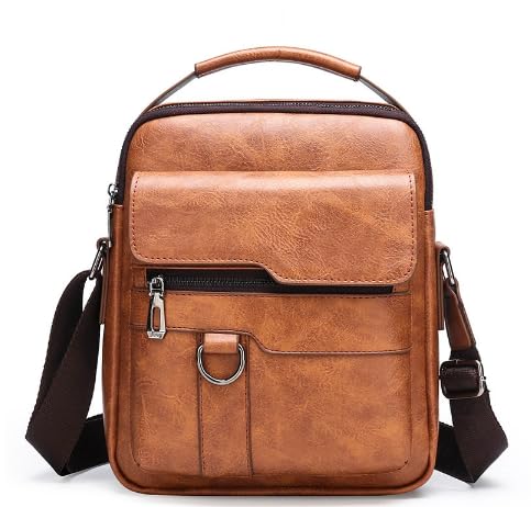 AfitLulu Umhängetasche Herren 5 Taschen Business Messenger Bag mit Verstellbarer Schultergurt, Satchel Sling Bags Kunstleder Crossbody Handytasche mit Reißverschluss und Magnetisch (Khaki) von AfitLulu