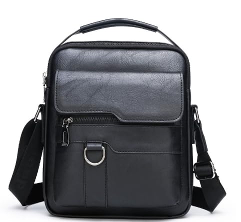 AfitLulu Umhängetasche Herren 5 Taschen Business Messenger Bag mit Verstellbarer Schultergurt, Satchel Sling Bags Kunstleder Crossbody Handytasche mit Reißverschluss und Magnetisch (Schwarz) von AfitLulu