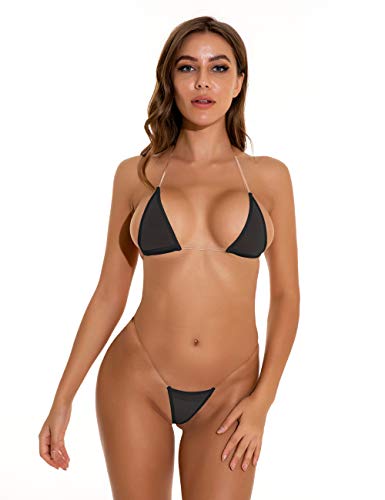 Afom Sexy Damen-Bikini, durchsichtig, Mini-BH, durchsichtig, G-String - Schwarz - Einheitsgröße von Oneheekini