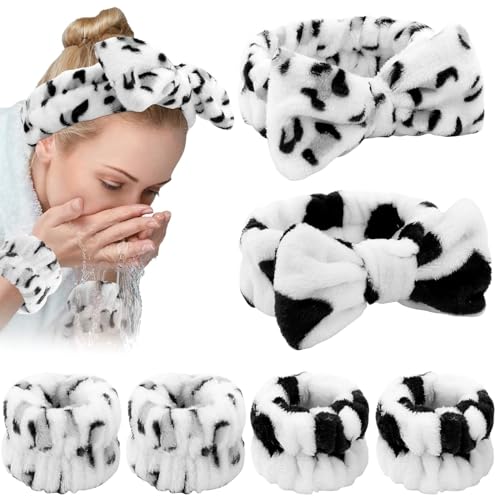6-teiliges Spa-Stirnband- und Armband-Set, mehrfarbiges Mikrofaser-Fleece mit Schleifen-Design (Muster, Einheitsgröße) von Afoxon