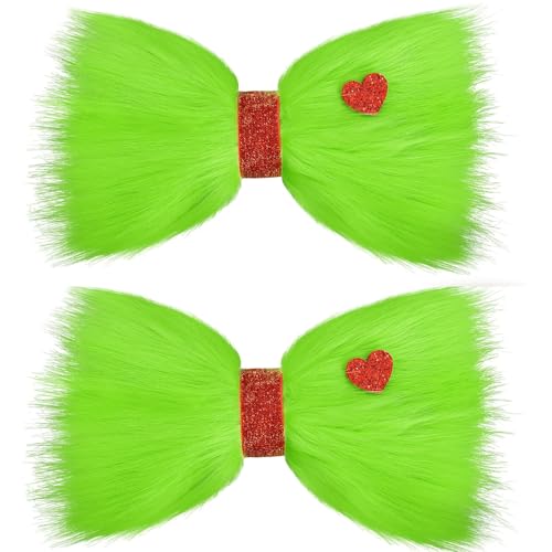 Weihnachts-Haarschleife für Mädchen, 15,2 cm, grüne pelzige Haarschleifen mit rotem Herz, Weihnachtsdekoration, Kostümzubehör, für Damen und Mädchen, 2 Stück Weihnachts-Haarschleife für Mädchen, 15,2 cm, grüne pelzige Haarschleifen mit rotem Herz, Weihnachtsdekoration, Kostümzubehör, für Damen und Mädchen, 2 Stück von Afoxon