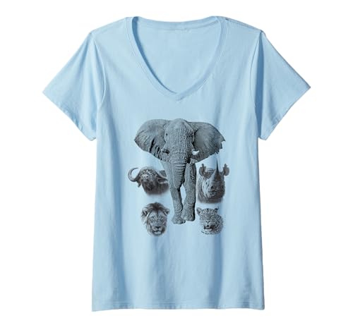 Damen Big-Five Afrika Wildlife Safari Thema T-Shirt mit V-Ausschnitt Damen Big-Five Afrika Wildlife Safari Thema T-Shirt mit V-Ausschnitt von Africa Big-5 Wildlife Animal