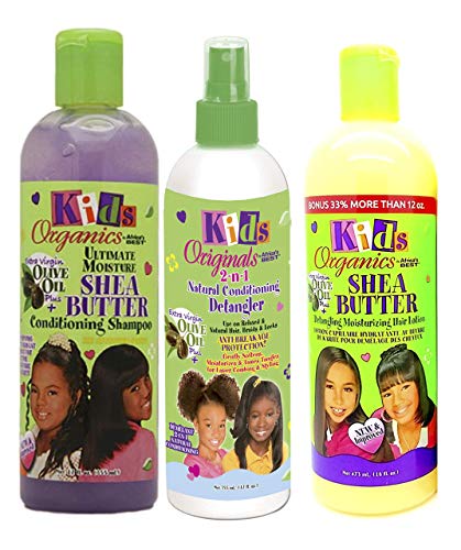 Africa's Best Kids Organics | 3er-Set | Pflegeshampoo „Ultimate Moisture“ mit Sheabutter | 2-in-1 pflegendes Entwirrungsspray | entwirrende und feuchtigkeitsspendende Haarlotion von Africa's Best