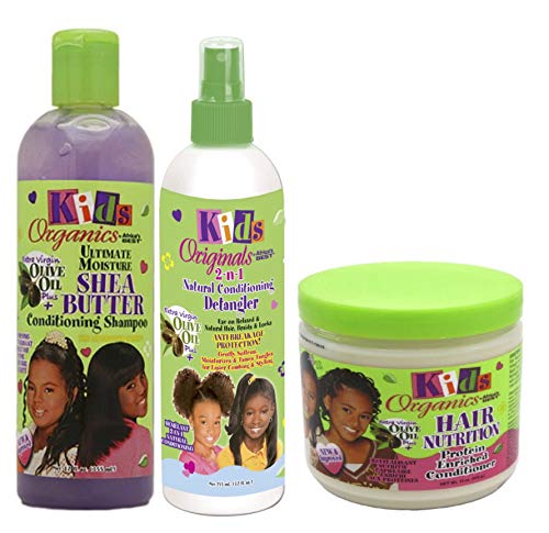 Africa's Best Kids Organics | 3er-Set | Pflegeshampoo „Ultimate Moisture“ mit Sheabutter, 355 ml | 2-in-1 pflegendes Entwirrungsspray, 355 ml | Pflegespülung mit Proteinen, 426 g von Africa's Best