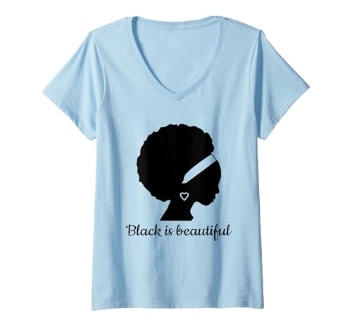 Damen Schwarz ist schön Starke Schöne Schwarze Frauen T-Shirt mit V-Ausschnitt von African American Black Pride Gift Tees
