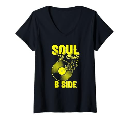 Damen Soul Music B Side Vintage-Soulmusiker Afrikanischer Musikliebhaber T-Shirt mit V-Ausschnitt von African American Entertainer Proud Black Music Tee