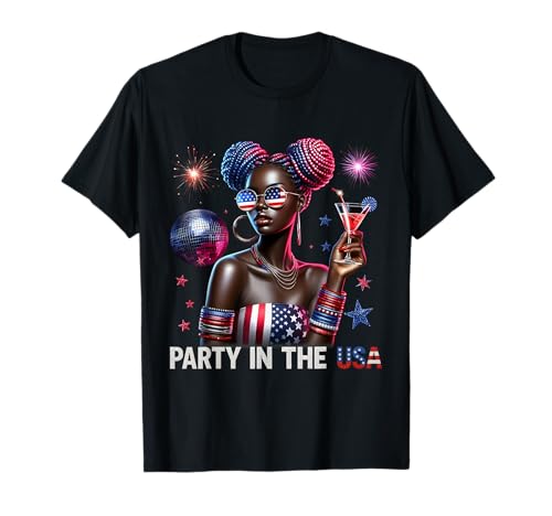 Party In The USA Black Girl US Flag Melanin Afro 4. Juli T-Shirt Party In The USA Black Girl US Flag Melanin Afro 4. Juli T-Shirt von African American USA Juneteenth Woman Girls