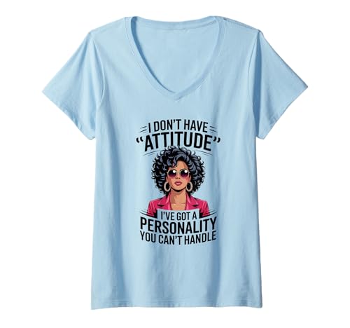 Damen Schwarze Frau Afro Attitude Melanin Sassy Queen Magic T-Shirt mit V-Ausschnitt von African American Woman Afro Queen Sassy Attitude