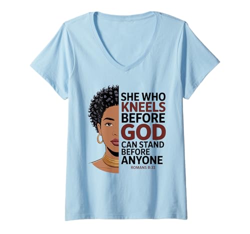 Damen Christliche Schwarze Königin Melanin Poppin Faith Inspirierend T-Shirt mit V-Ausschnitt Damen Christliche Schwarze Königin Melanin Poppin Faith Inspirierend T-Shirt mit V-Ausschnitt von African American Woman Jesus Saved Black Pride