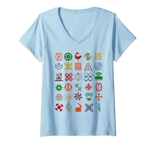 Damen Adinkra-Symbole aus der Ghana-Sammlung Afrikanische Stammeskunst T-Shirt mit V-Ausschnitt Damen Adinkra-Symbole aus der Ghana-Sammlung Afrikanische Stammeskunst T-Shirt mit V-Ausschnitt von African Heritage Adinkra Symbols Ghana Tees Gifts
