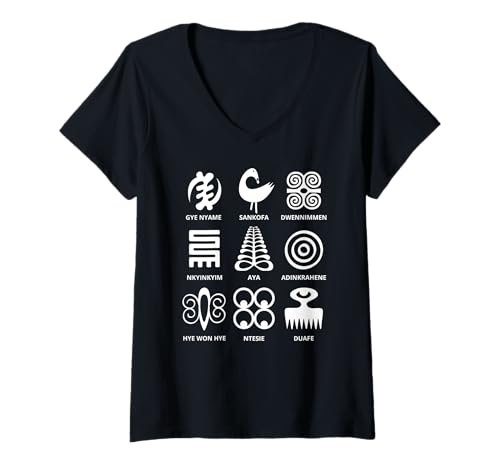 Damen Adinkra-Symbole aus der Sammlung Art African Tribal aus Ghana T-Shirt mit V-Ausschnitt Damen Adinkra-Symbole aus der Sammlung Art African Tribal aus Ghana T-Shirt mit V-Ausschnitt von African Heritage Adinkra Symbols Ghana Tees Gifts