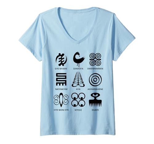 Damen Adinkra-Symbole aus der Sammlung Ghana Tribal Art African T-Shirt mit V-Ausschnitt Damen Adinkra-Symbole aus der Sammlung Ghana Tribal Art African T-Shirt mit V-Ausschnitt von African Heritage Adinkra Symbols Ghana Tees Gifts