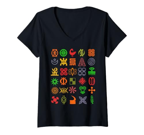 Damen Adinkra-Symbole aus der Sammlung Ghana Tribal Art African T-Shirt mit V-Ausschnitt Damen Adinkra-Symbole aus der Sammlung Ghana Tribal Art African T-Shirt mit V-Ausschnitt von African Heritage Adinkra Symbols Ghana Tees Gifts