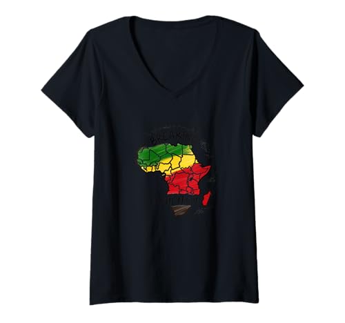 Damen Breaking Every Chain Afrika Map Colorful Pride T-Shirt mit V-Ausschnitt von African Heritage Freedom Liberation Unity