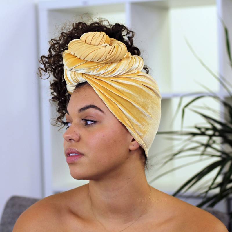 Samt-Kopftuch/Samt-Turban Kopfband - Ockergelb von AfricanFabs