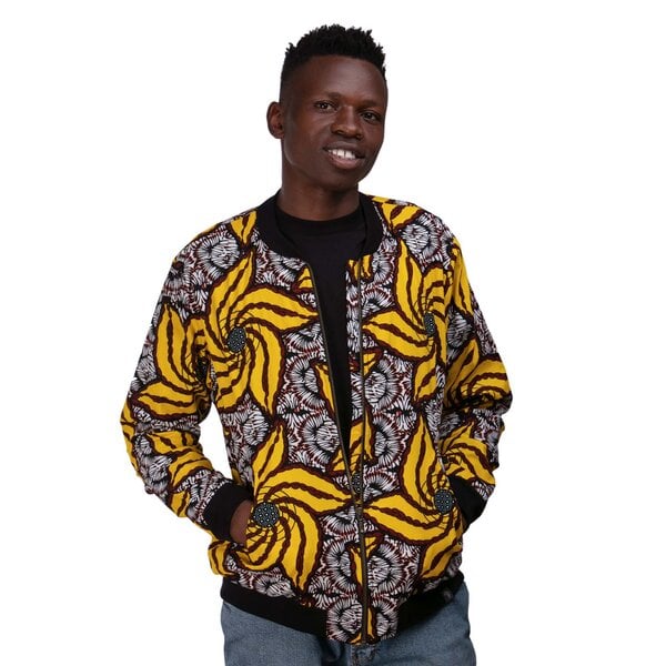 Africulture Bomberjacke 'Banananana' für Männer aus Westafrikanischem Kitenge und Kikoy Stoff. von Africulture