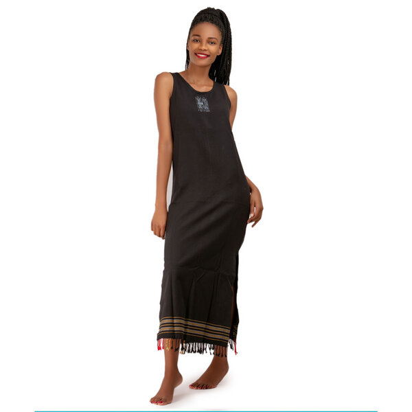 Africulture Kikoy Sommerkleid lang, Strandkleid "Mwezi" mit Afrikanischem Stickmuster, made in Kenia von Africulture