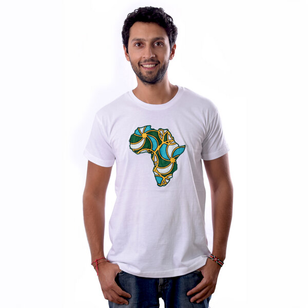Africulture T-Shirt "Kanga Africa" mit kenianischer Kanga Stoff Applikation von Africulture