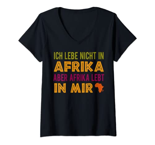 Damen Afrika Lebt In Mir - Afrika Spruch Traditionell Afrikanisch T-Shirt mit V-Ausschnitt von Afrikanische Kleidung Für Erwachsene Und Kinder