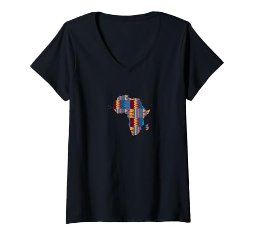 Damen Afrika Kontinent Kente Afrikanische DNA Wurzeln T-Shirt mit V-Ausschnitt von Afrikanische Africa Reise Souvenir Afrika Liebe
