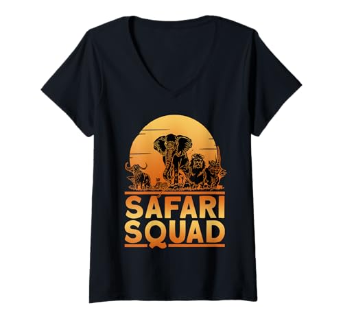 Damen Afrikanischer Safari-Urlaub Löwe T-Shirt mit V-Ausschnitt Damen Afrikanischer Safari-Urlaub Löwe T-Shirt mit V-Ausschnitt von Afrikanisches Familienurlaubs-Outfit