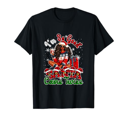 Funny Joke Santa Came Xmas Santa Afro Girl Drinking Coffee T-Shirt von Afro, Black American Christmas Costume