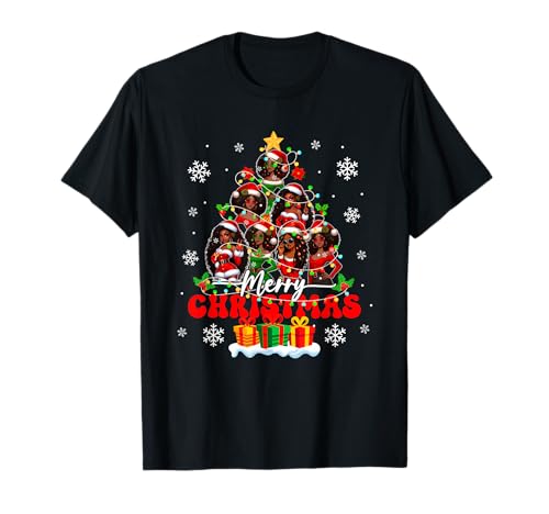 Merry Christmas Group Santa Afro Women Girls As Xmas Tree T-Shirt von Afro, Black American Christmas Costume
