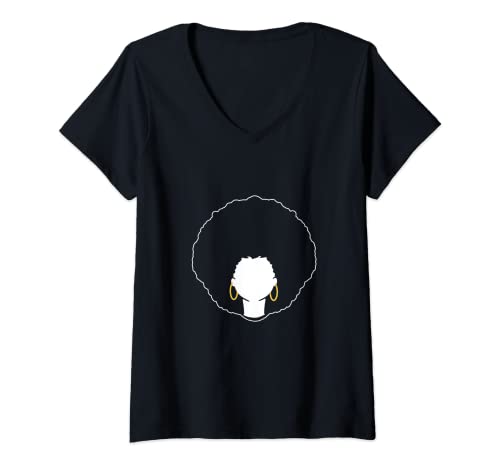 Damen Afro-Frisur. Friseur T-Shirt mit V-Ausschnitt Damen Afro-Frisur. Friseur T-Shirt mit V-Ausschnitt von Afro-Frisur.