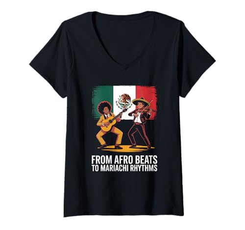 Damen Lustiges Sprichwort von Afrobeats bis Mariachi-Rhythmen: Frauen und Männer T-Shirt mit V-Ausschnitt Damen Lustiges Sprichwort von Afrobeats bis Mariachi-Rhythmen: Frauen und Männer T-Shirt mit V-Ausschnitt von Afro Mexican Heritage Music Culture Worker Father