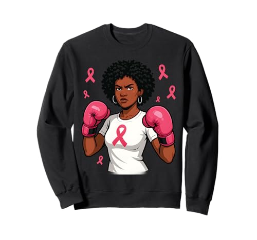 Afro-Frauen-Boxhandschuhe, Brustkrebs-Bewusstsein, rosa Schleife Sweatshirt von Afro Woman Boxing Gloves Pink Ribbon Fighter