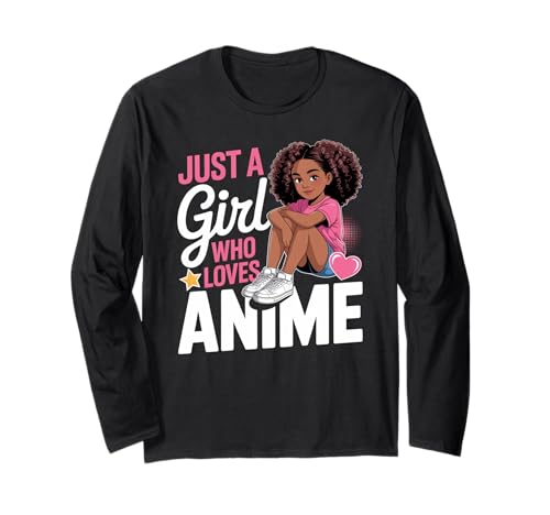 Nur EIN Mädchen, das Anime liebt, süße Kawaii, Schwarze Frauen, Männer Langarmshirt von Afro Youth Otaku Culture Fan Art Teen Magic