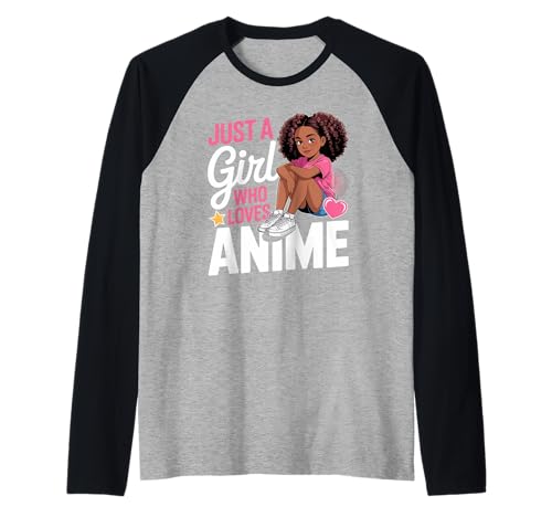 Nur EIN Mädchen, das Anime liebt, süße Kawaii, Schwarze Frauen, Männer Raglan von Afro Youth Otaku Culture Fan Art Teen Magic