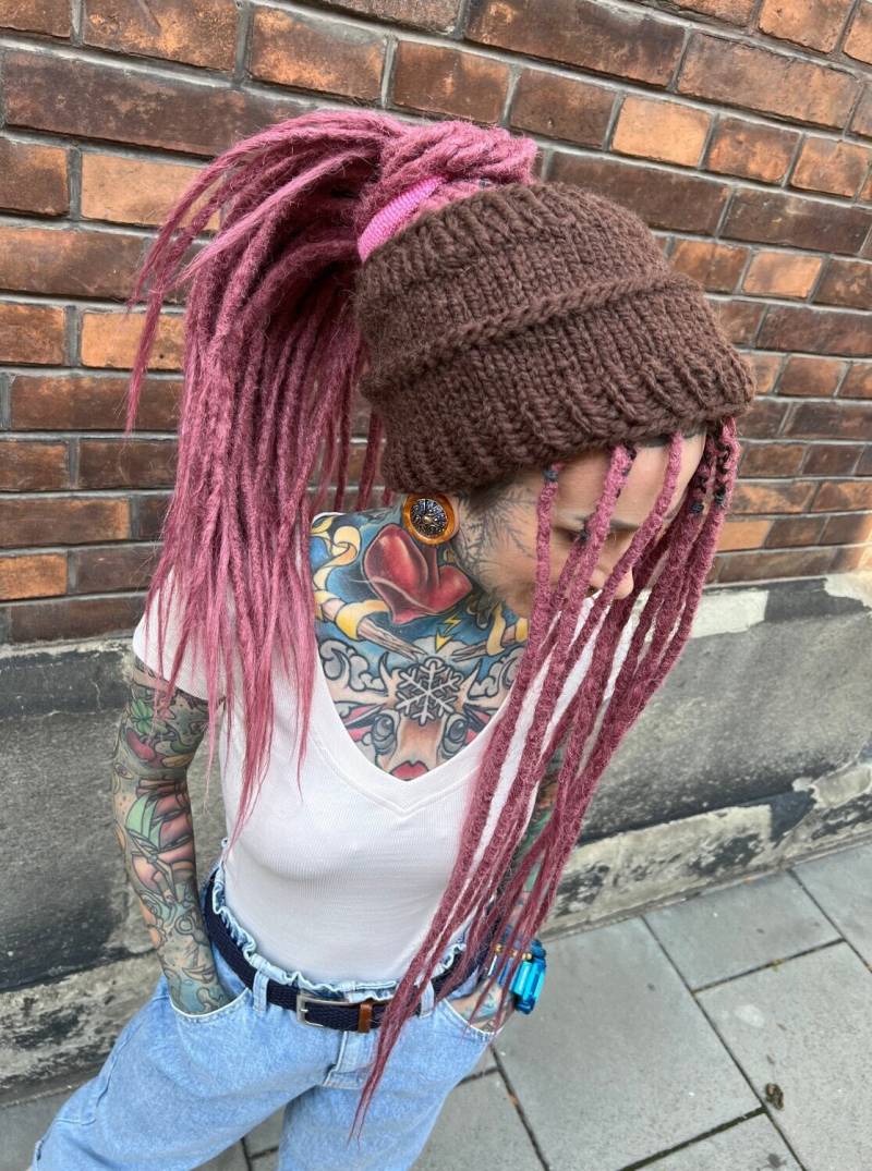 Dreadlocks Band Tube Hut Stirnband Boho Dreads Turban Beanie Zöpfe Braun Garn von AfroStyl