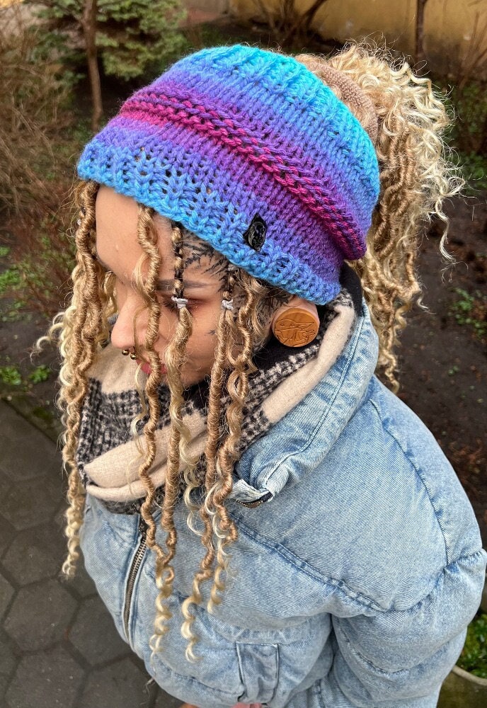 Dreadlocks Band Tube Hut Stirnband Boho Dreads Turban Locks Braids Zöpfe Ombre Blau Garn Vegan von AfroStyl