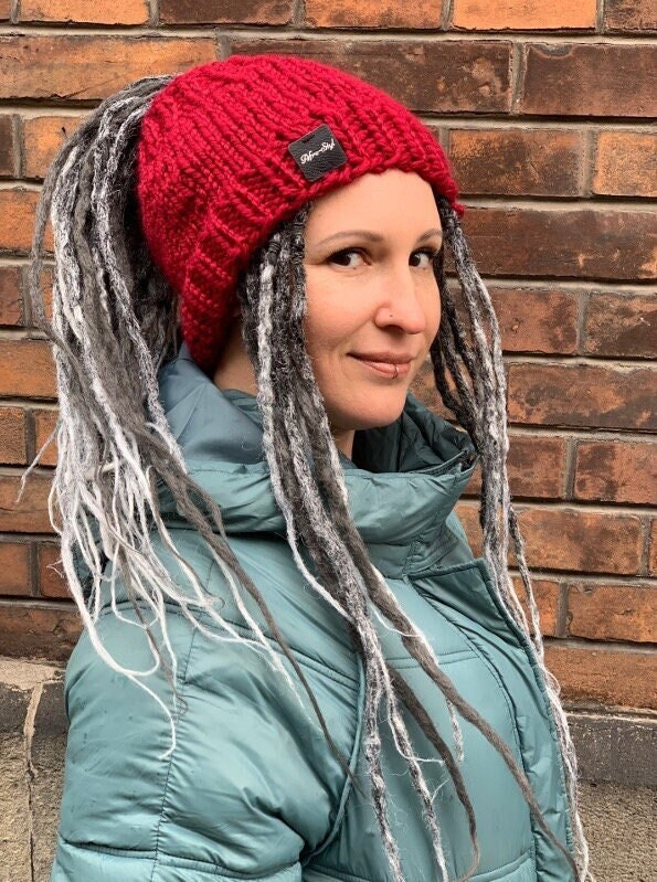 Dreadlocks Tube Hut Stirnband Rasta Dreads Turban Beanie Wolle Boho Dunkelrot Geflochten von AfroStyl