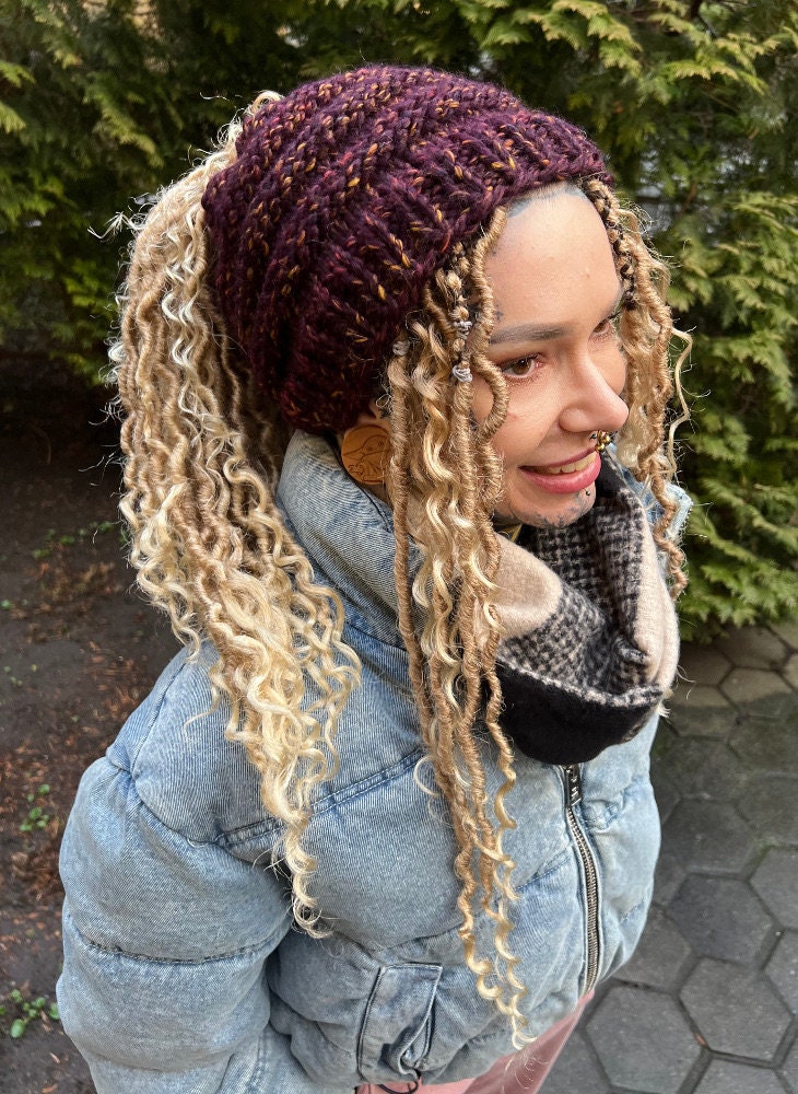 Dreadlocks Tube Hat Stirnband Locken Dreads Turban Beanie Winter Boho Melange Dark Maroon von AfroStyl