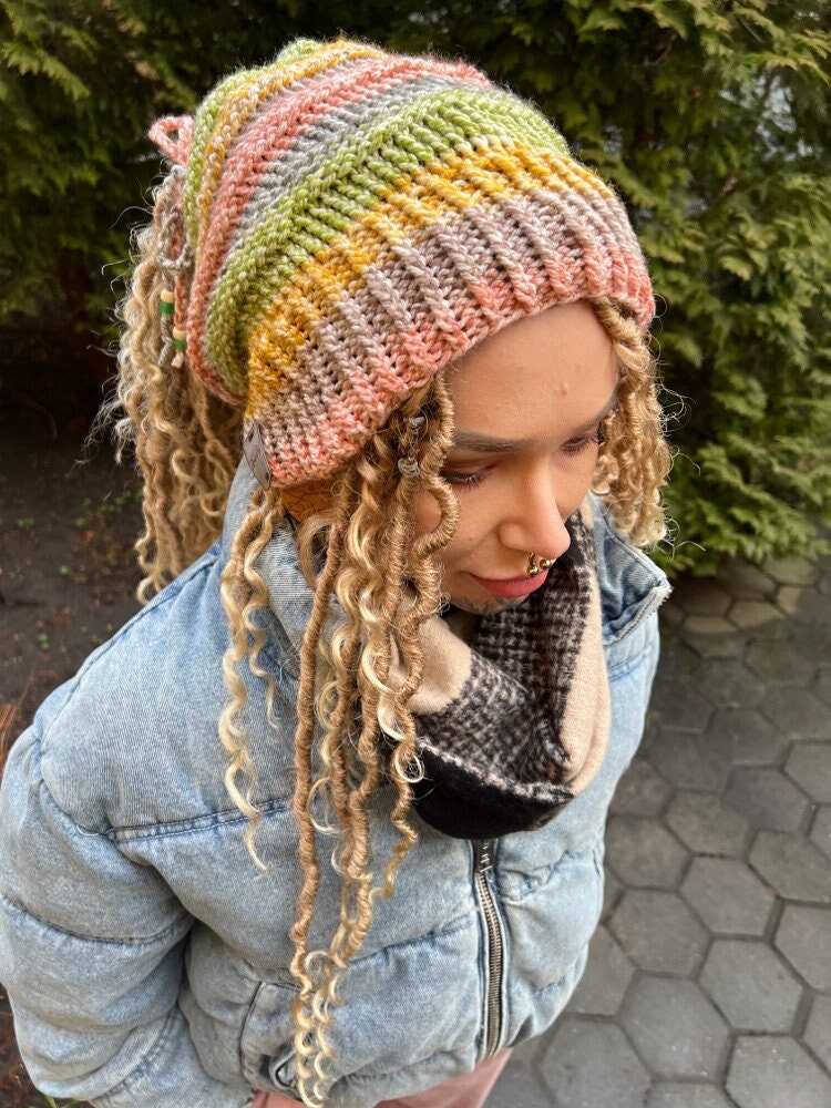 Dreadlocks Tube Hat Stirnband Locken Dreads Turban Beanie Winter Boho Melange Pastell Vegan von AfroStyl
