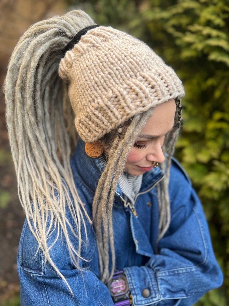 Dreadlocks Tube Hut Stirnband Rasta Dreads Turban Beanie Wolle Boho Beige Geflochten von AfroStyl