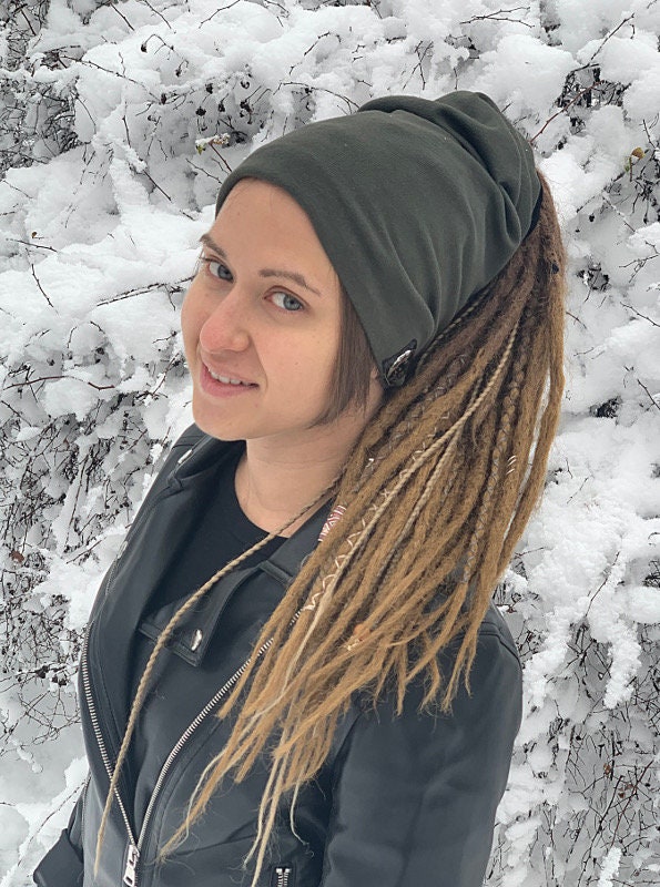 Dreadlocks Tube Hut Stirnband Zöpfe Dreads Turban Beanie Winter Ski Khaki von AfroStyl