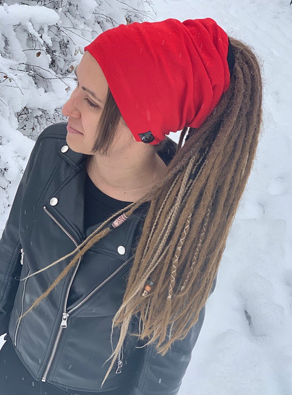 Dreadlocks Tube Mütze Stirnband Rasta Dreads Turban Winter Ski Rot von AfroStyl
