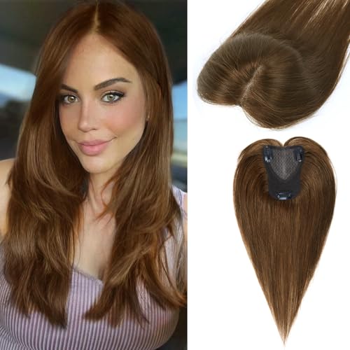 Haaraufsatz für Damen, Echthaar, 360 °, 3D, großer Keller, handgeknüpft, Schweizer Spitzenbasis, Haarteile ohne Pony, Topper für dünner werdendes Haar, Hellbraun von Afrodiva