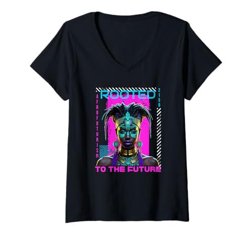Damen Afrofuturism Rooted To The Future Black Woman T-Shirt mit V-Ausschnitt von Afrofuturism Rooted In The Future