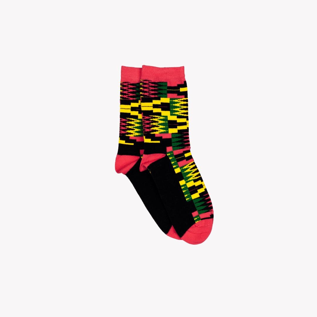 Kinder Zion Pink Baumwollsocken Afrikanisch Gemusterte Unisex-Socken von Afropopsocks