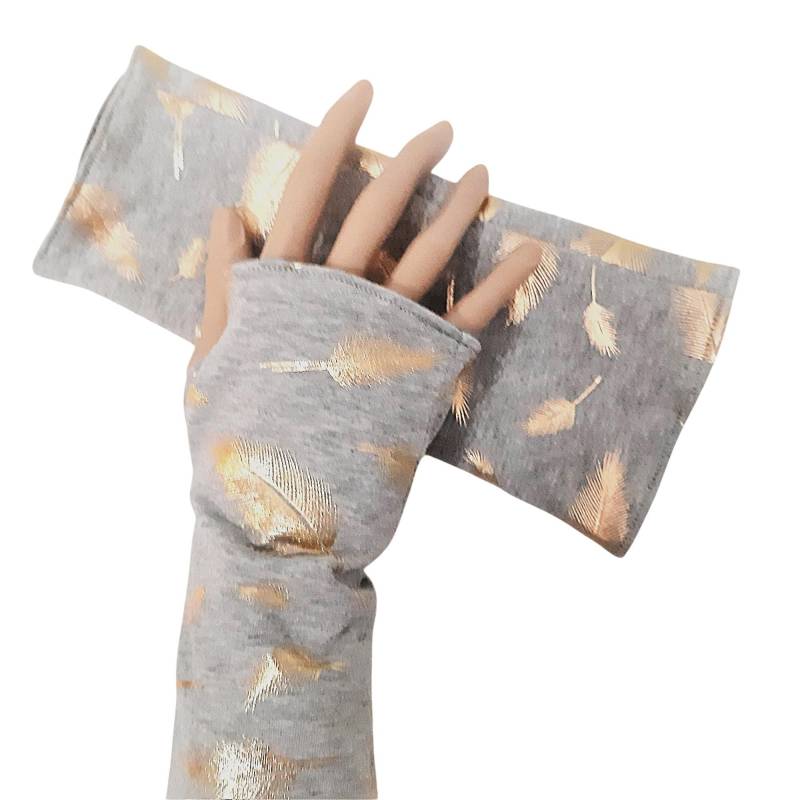 Armstulpen, Handstulpen, Stulpen Grau Mit Goldenen Federn von Afrosteff