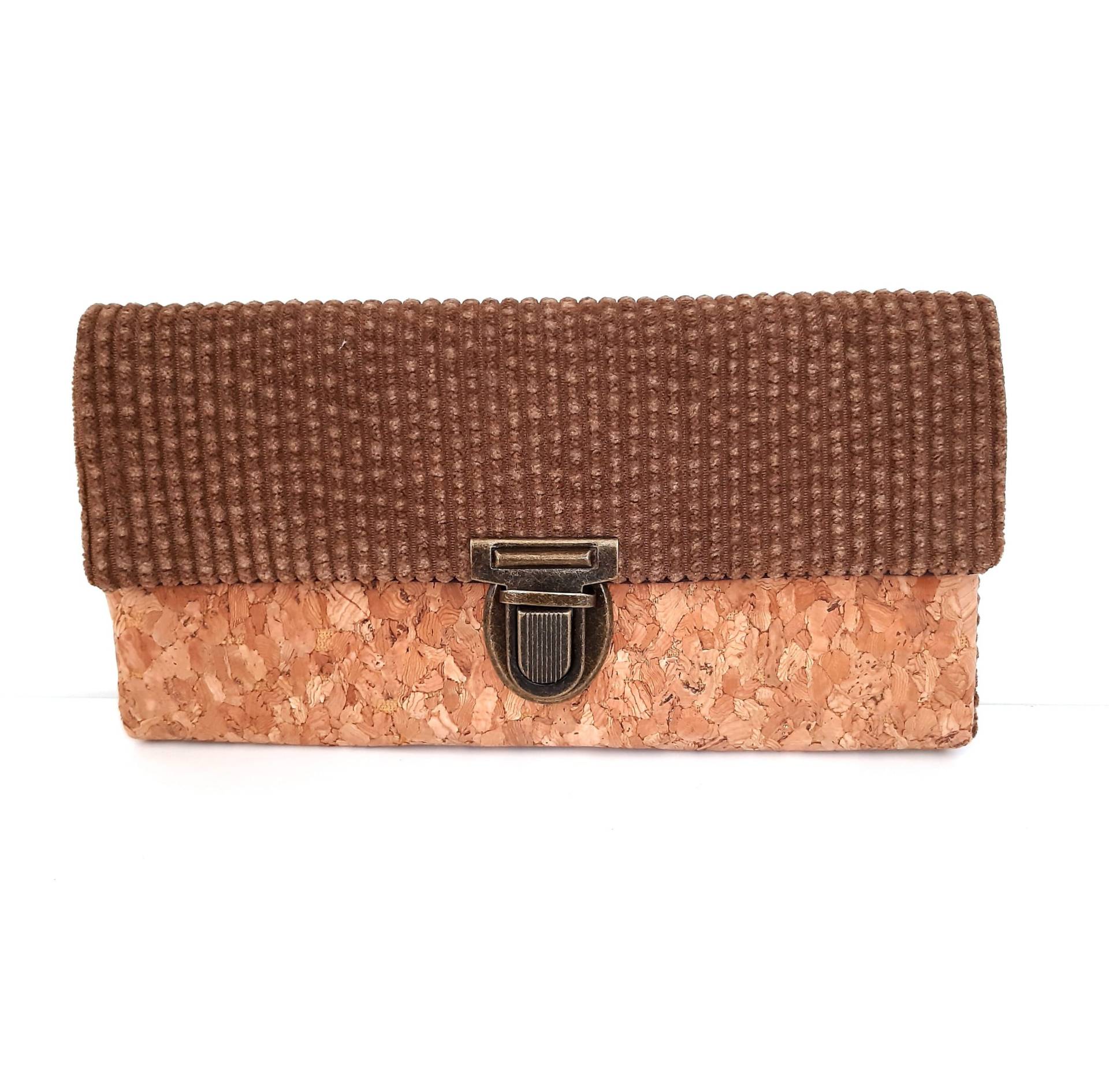 Geldbeutel Aus Cord Und Kork, Braunes Portemonnaie Kord Kork von Afrosteff