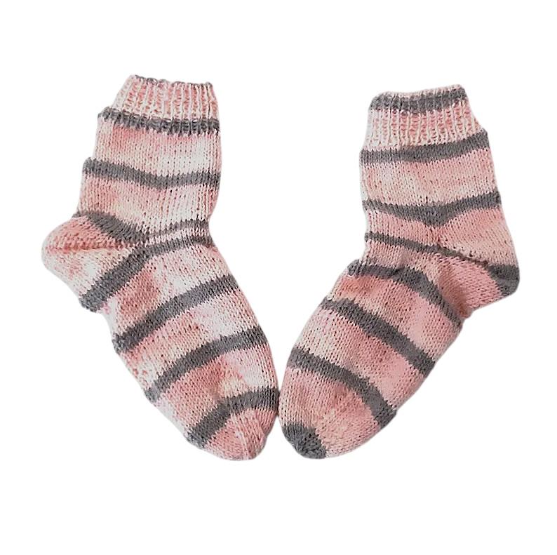 Kinder Söckchen Gr. 25-26, Handgestrickt in Rosa/Grau Gestreift von Afrosteff