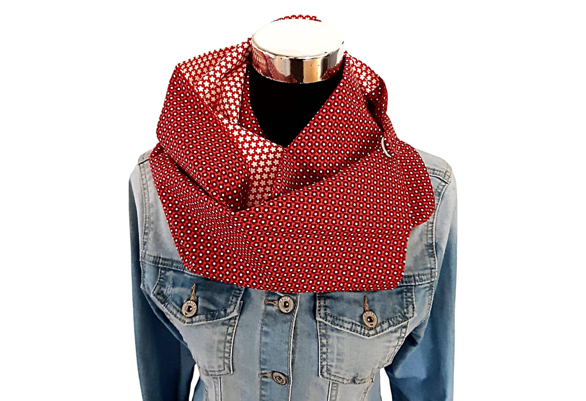 Knopfschal, Wickelschal Rot/Weiß Geblümt von Afrosteff