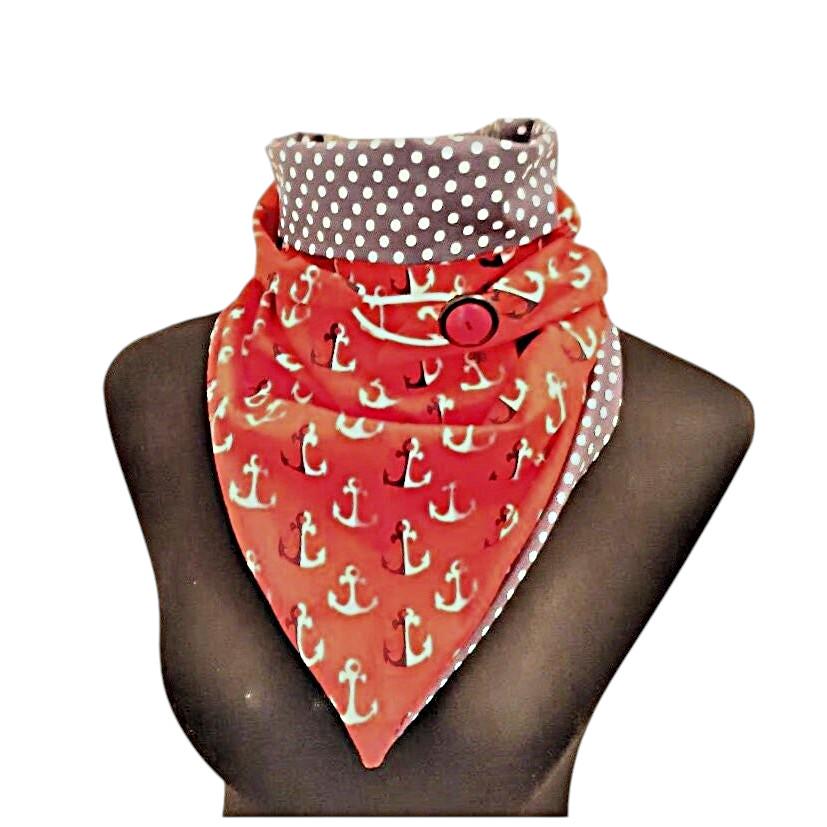 Knopfschal Rot Mit Anker, Wickelschal Aus Baumwolle von Afrosteff